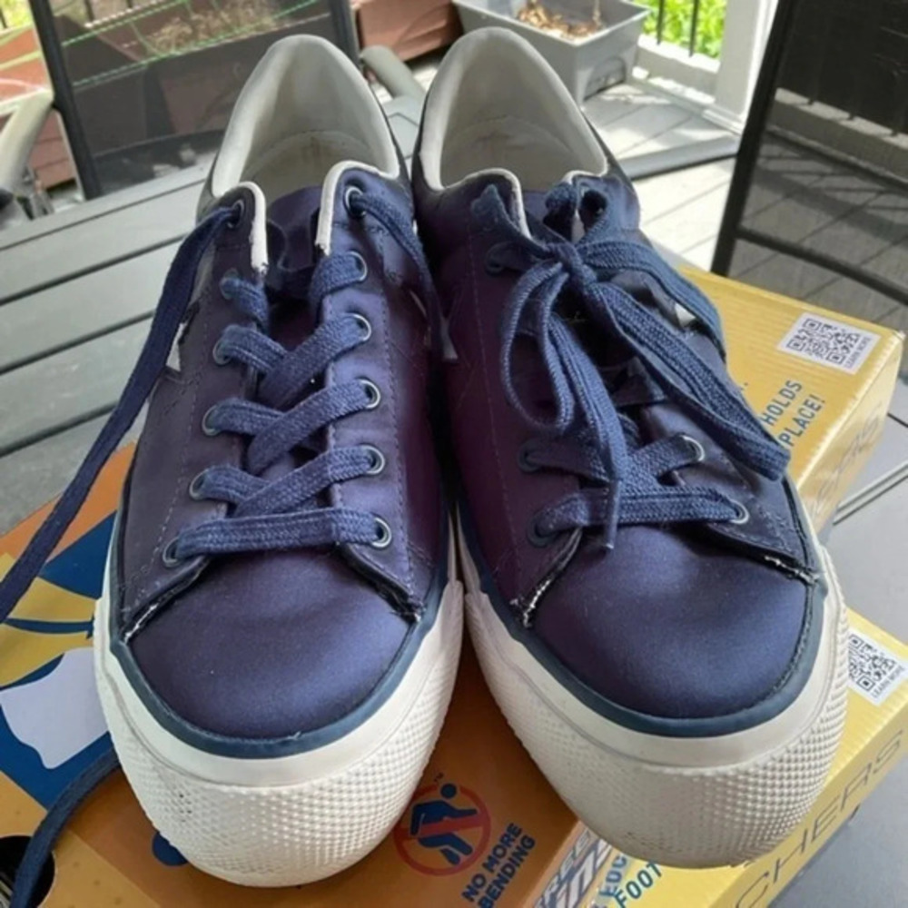 Converse Platform Sneakers Midnight Blue Satin Sz 7.5
